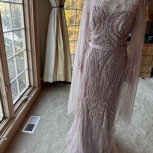 Elegant Long Sleeve Embellished Dress - Pink